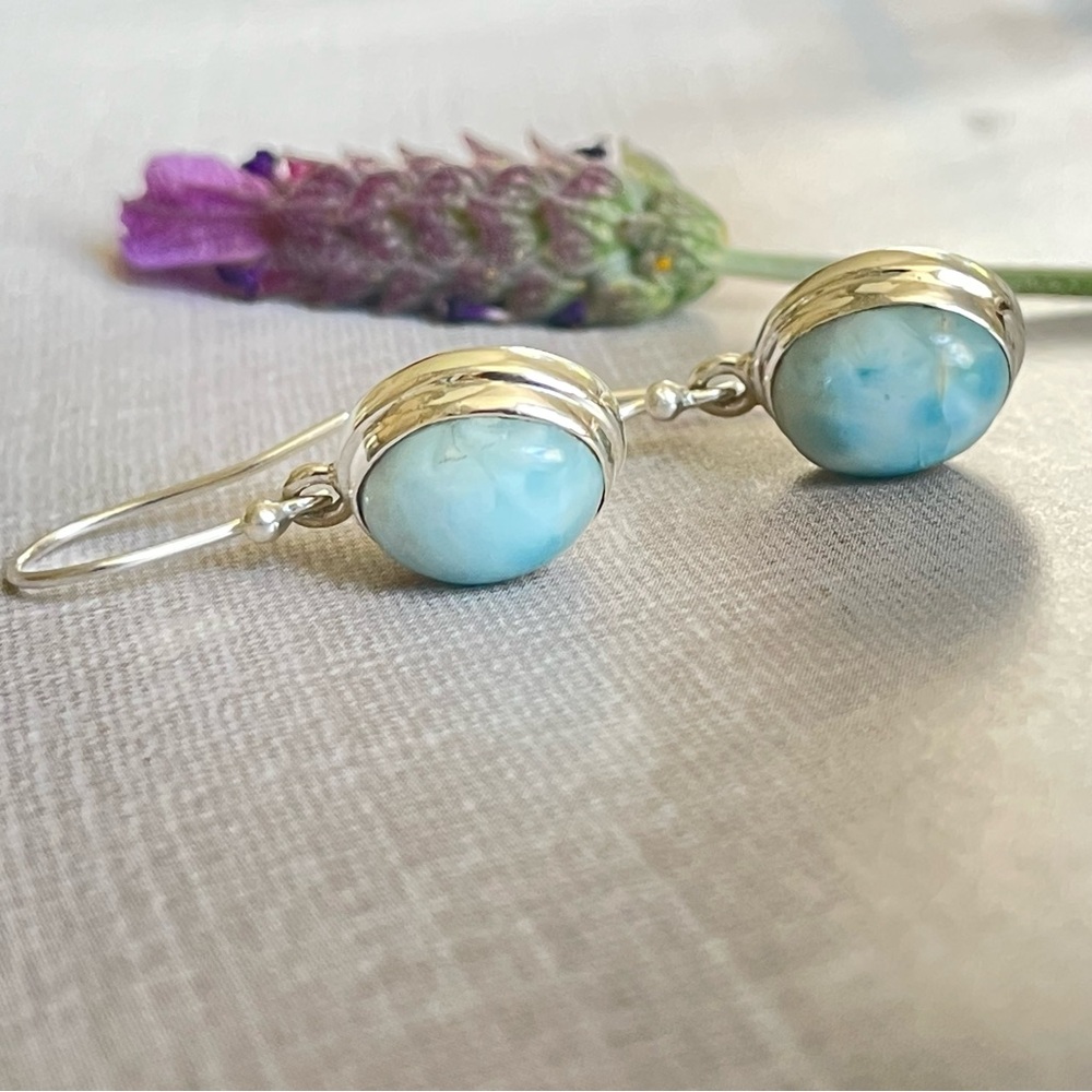 925 Sterling silver Larimar dangle earrings! B O H O - Picture 5 of 17